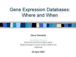 Gene Expression Databases Where and When Dave Clements