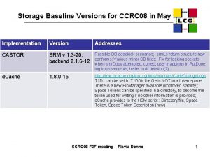 Storage Baseline Versions for CCRC 08 in May