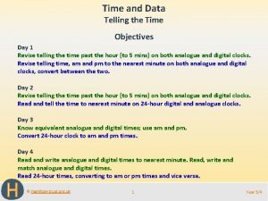 Time and Data Telling the Time Objectives Day