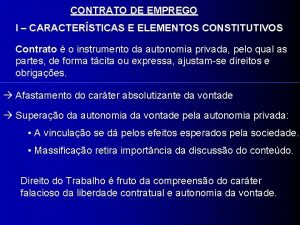 CONTRATO DE EMPREGO I CARACTERSTICAS E ELEMENTOS CONSTITUTIVOS