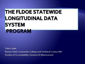 THE FLDOE STATEWIDE LONGITUDINAL DATA SYSTEM PROGRAM Trina