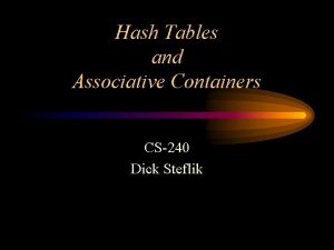 Hash Tables and Associative Containers CS240 Dick Steflik