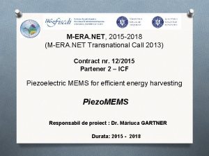 MERA NET 2015 2018 MERA NET Transnational Call