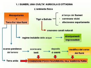 1 I SUMERI UNA CIVILTA AGRICOLA E CITTADINA