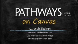 on Canvas L Jacob Skelton Assistant Professor of