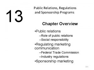 13 Public Relations Regulations and Sponsorship Programs Chapter