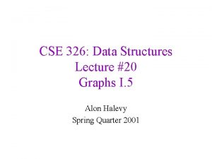 CSE 326 Data Structures Lecture 20 Graphs I