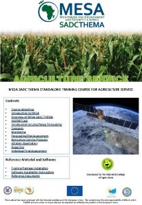 MESA SADC THEMA STANDALONE TRAINING COURSE FOR AGRICULTURE