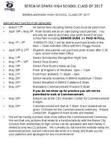 BEREAMIDPARK HIGH SCHOOL CLASS OF 2017 IMPORTANT DATES