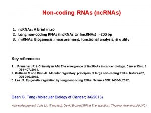 Noncoding RNAs nc RNAs 1 nc RNAs A