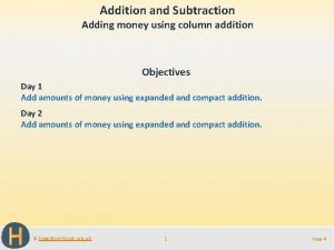 Addition and Subtraction Adding money using column addition