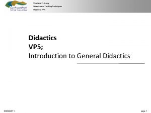 Vocational Pedagogy Didactics and Teaching Techniques Didactics VP5