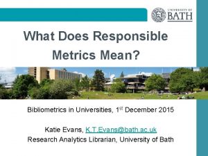 What Does Responsible Metrics Mean Bibliometrics in Universities