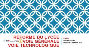 RFORME DU LYCE VOIE GNRALE VOIE TECHNOLOGIQUE Ateliers