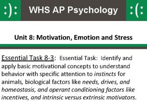 WHS AP Psychology Unit 8 Motivation Emotion and