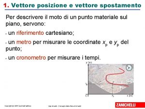 1 Vettore posizione e vettore spostamento Per descrivere