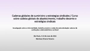 Cadenas globales de suministro y estrategias sindicales Curso