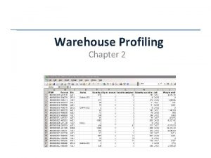 Warehouse Profiling Chapter 2 Activity Profiling Systematic analysis