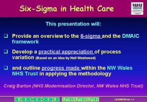 SixSigma in Health Care This presentation will q