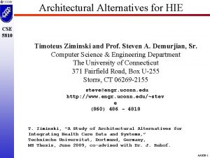 Architectural Alternatives for HIE CSE 5810 Timoteus Ziminski