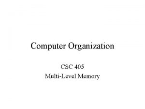 Computer Organization CSC 405 MultiLevel Memory Memory Hierarchies