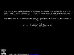 Therapeutic angiogenesis in Buergers disease thromboangiitis obliterans patients