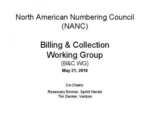 North American Numbering Council NANC Billing Collection Working