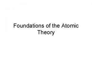 Foundations of the Atomic Theory Dont forget how