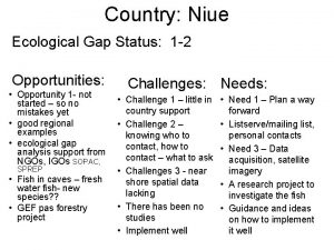 Country Niue Ecological Gap Status 1 2 Opportunities