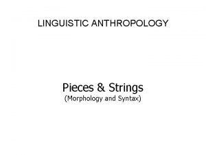 LINGUISTIC ANTHROPOLOGY Pieces Strings Morphology and Syntax OVERVIEW