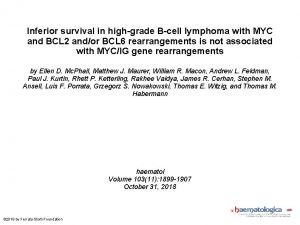 Inferior survival in highgrade Bcell lymphoma with MYC