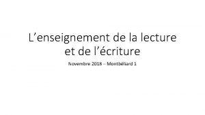 Lenseignement de la lecture et de lcriture Novembre