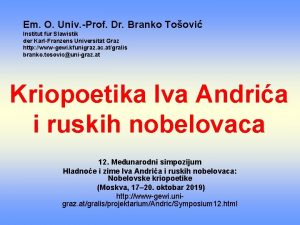 Em O Univ Prof Dr Branko Toovi Institut