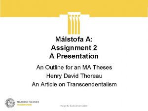 Mlstofa A Assignment 2 A Presentation An Outline