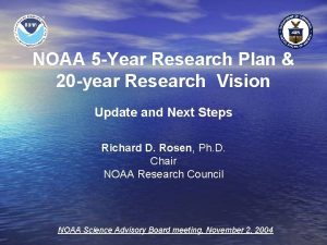 NOAA 5 Year Research Plan 20 year Research