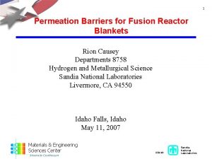 1 Permeation Barriers for Fusion Reactor Blankets Rion