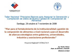 Taller Nacional Principios Bsicos para Asegurar la Generacin