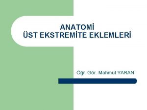 ANATOM ST EKSTREMTE EKLEMLER r Gr Mahmut YARAN