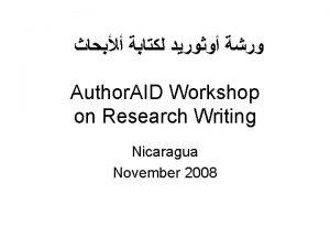 Author AID Workshop on Research Writing Nicaragua November