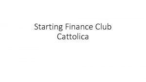 Starting Finance Club Cattolica Che cos Starting Finance