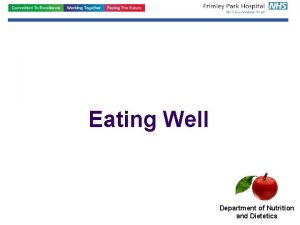 Eating Well Department of Nutrition and Dietetics Why