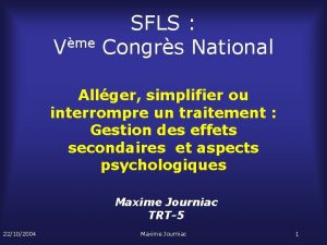 Vme SFLS Congrs National Allger simplifier ou interrompre