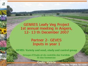 GENRES Leafy Veg Project 1 st annual meeting