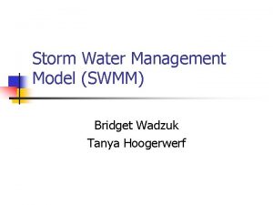 Storm Water Management Model SWMM Bridget Wadzuk Tanya