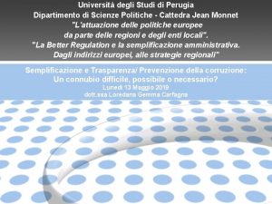 Universit degli Studi di Perugia Dipartimento di Scienze