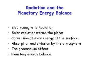 Radiation and the Planetary Energy Balance Electromagnetic Radiation