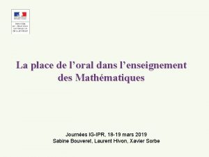 La place de loral dans lenseignement des Mathmatiques