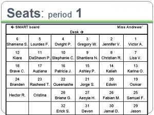 Seats period 1 SMART board Miss Andrews Desk