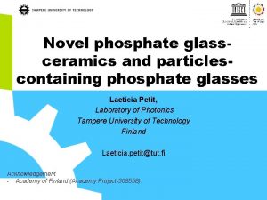 Novel phosphate glassceramics and particlescontaining phosphate glasses Laeticia
