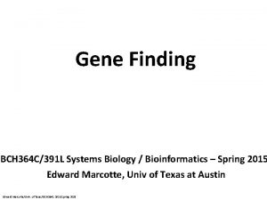 Gene Finding BCH 364 C391 L Systems Biology